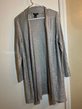 Alfani Silver Sequin Open Cardigan